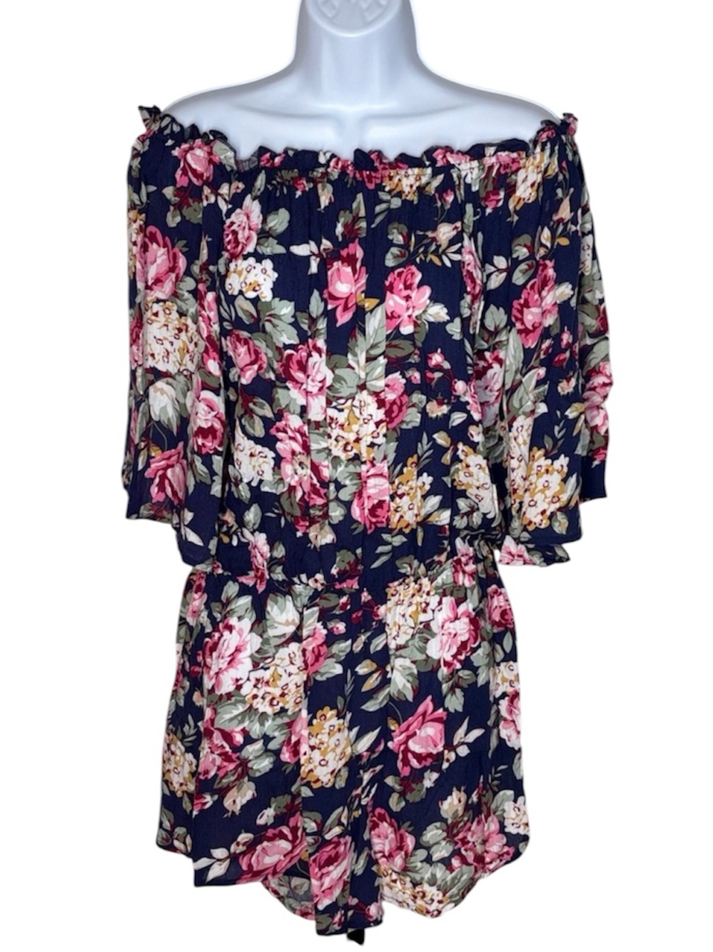 Kori Romper Off-The-Shoulder Floral Navy Pink Small